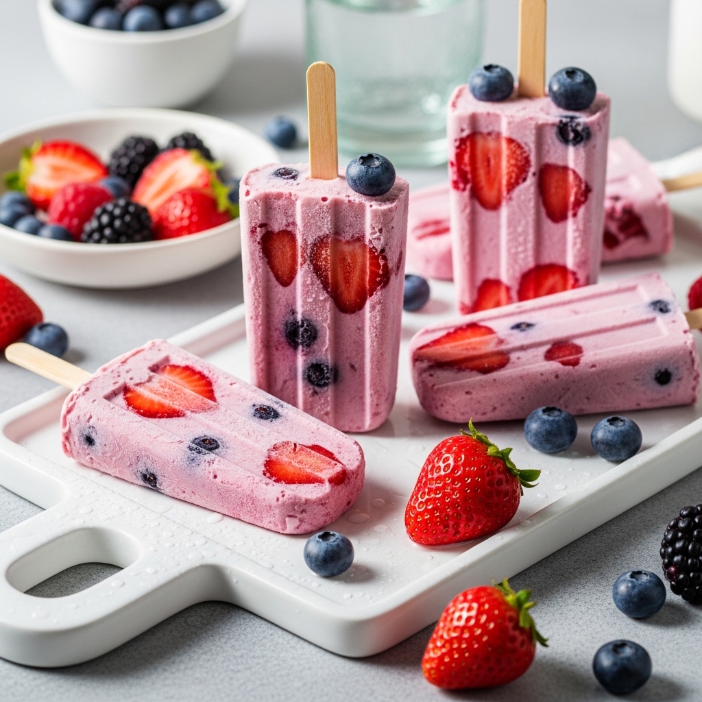 Frozen Berry Protein Popsicles