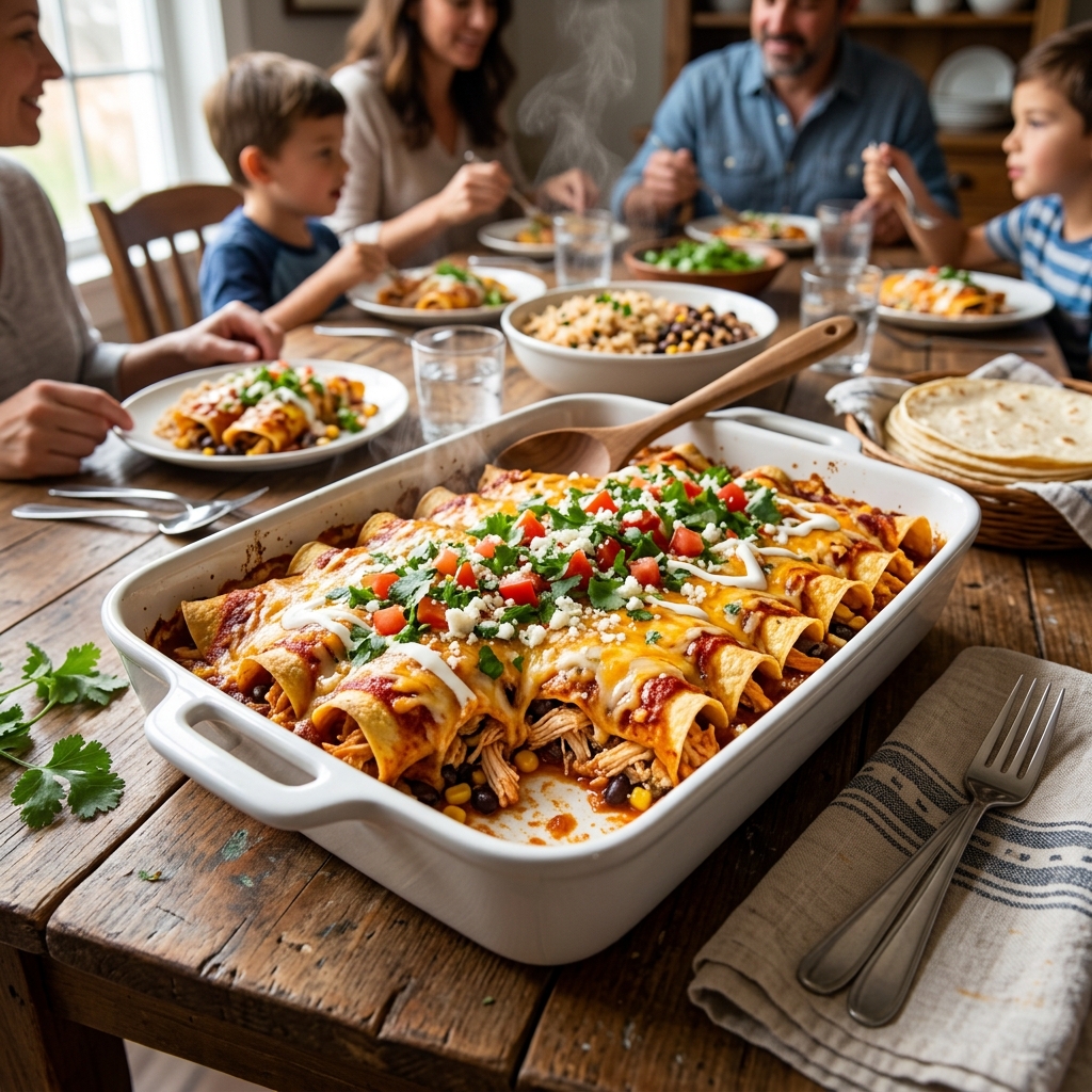 Budget Chicken Enchiladas for Large Families Stretching Grocery Budgets