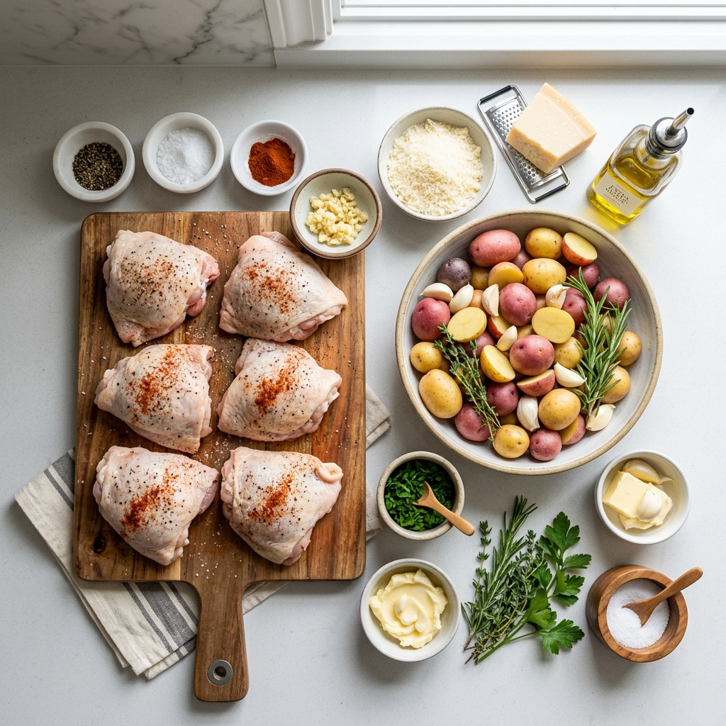 One Pan Garlic Parmesan Chicken and Potatoes for Busy Moms Minimizing Cleanup