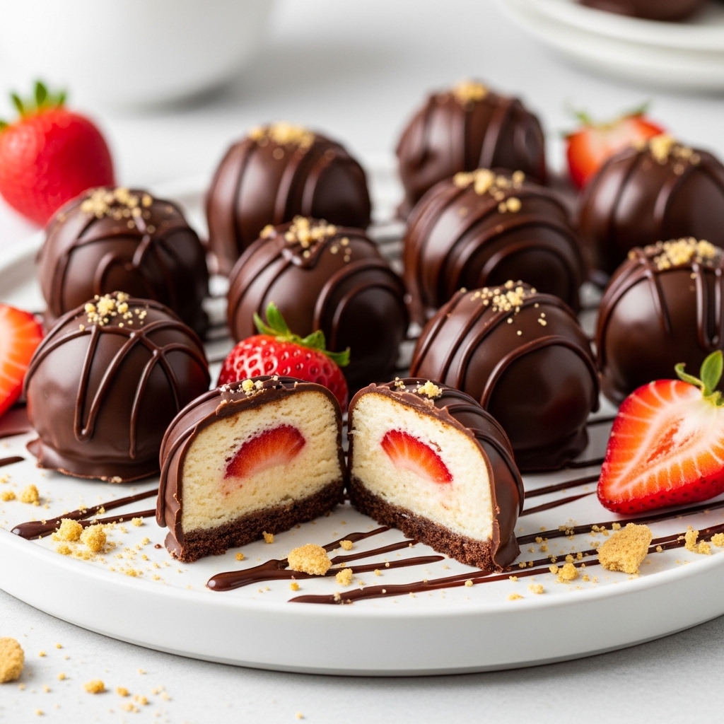 Chocolate-Dipped Strawberry Cheesecake Bites