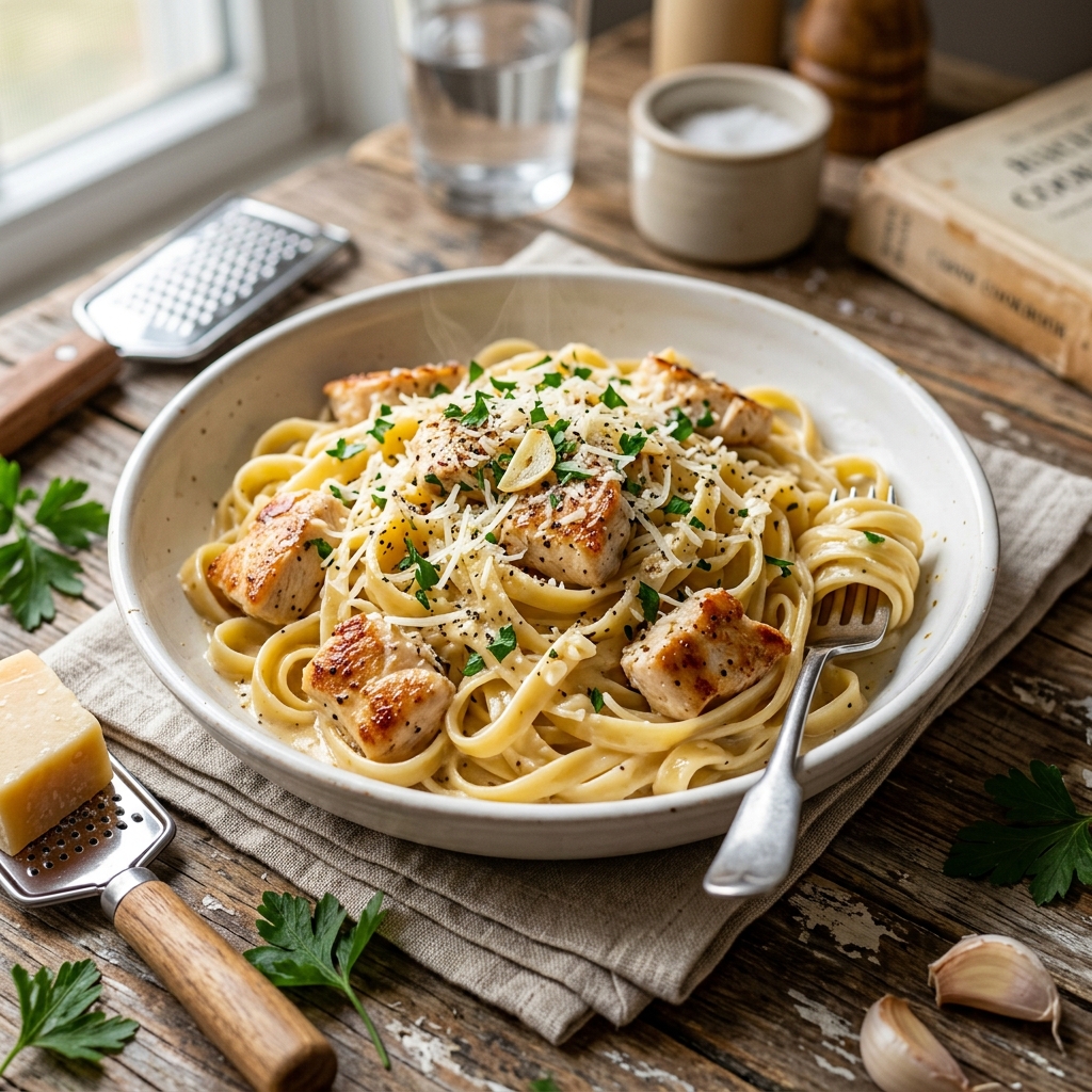 Garlic Parmesan Chicken Pasta for College Students Cooking on a Budget