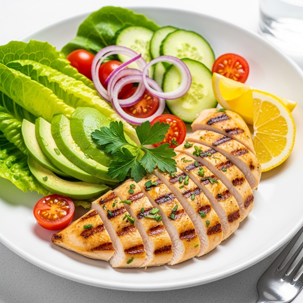 Grilled Lemon Herb Chicken Salad with Avocado