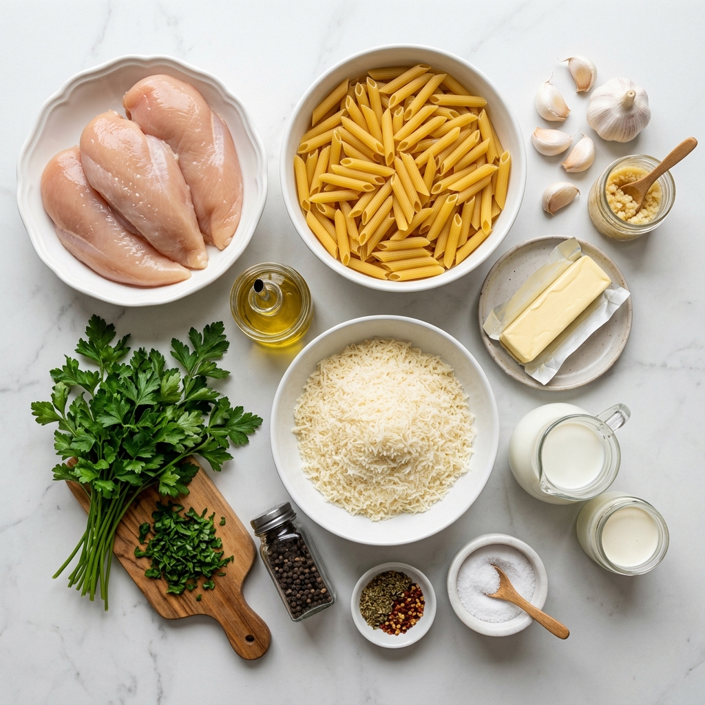 Garlic Parmesan Chicken Pasta for College Students Cooking on a Budget