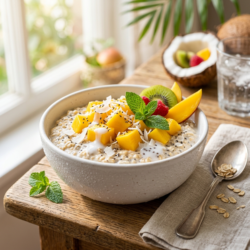 Tropical Mango Overnight Oats With Coconut and Chia