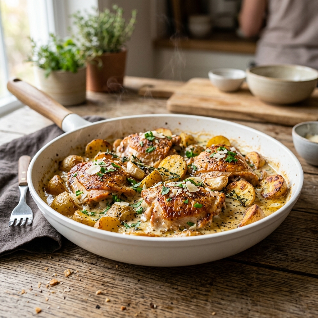 One Pan Garlic Parmesan Chicken and Potatoes for Busy Moms Minimizing Cleanup