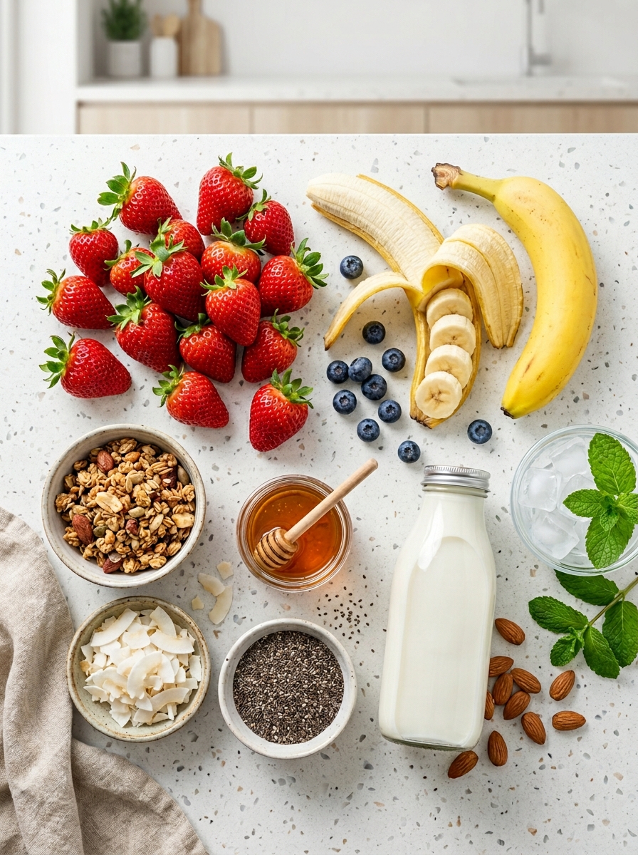 Strawberry Banana Smoothie Bowl With Crunchy Toppings