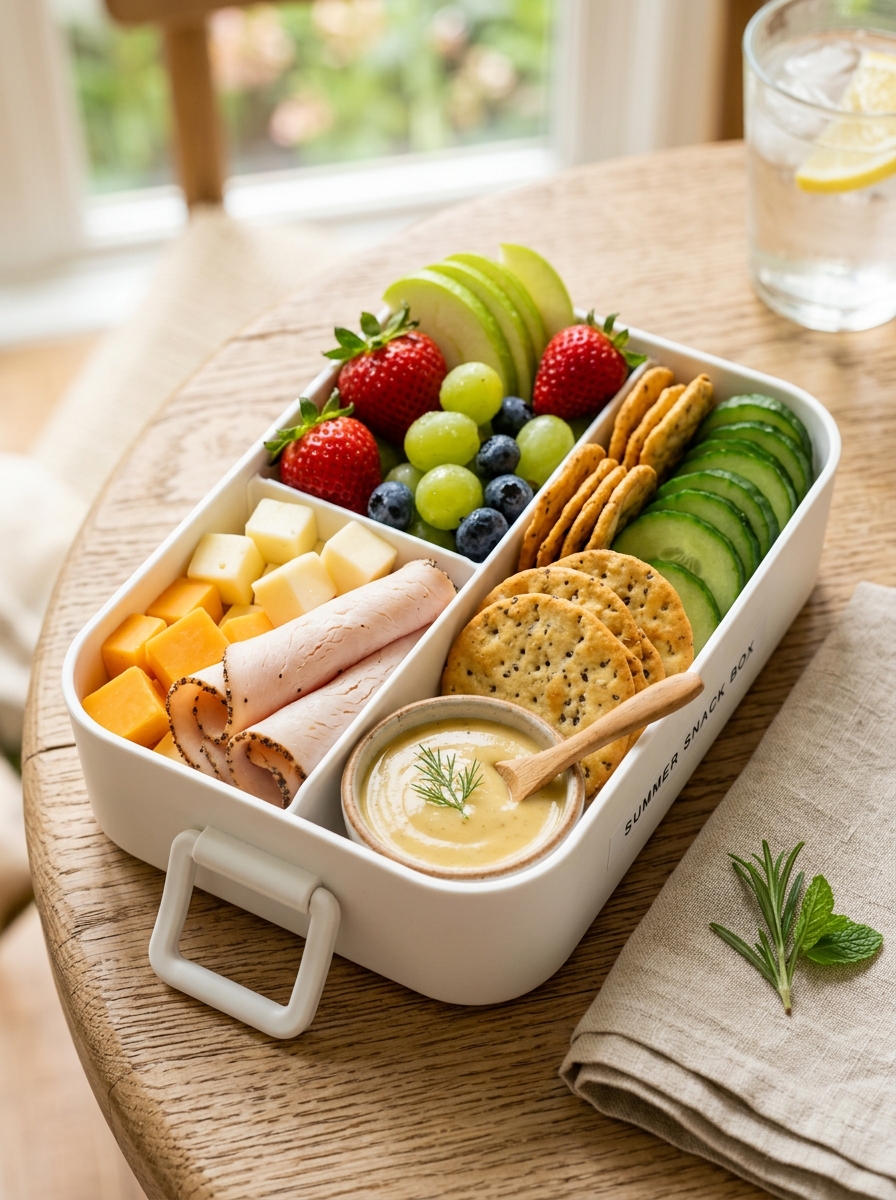 Turkey and Cheese Snack Box With Fresh Fruit and Crackers