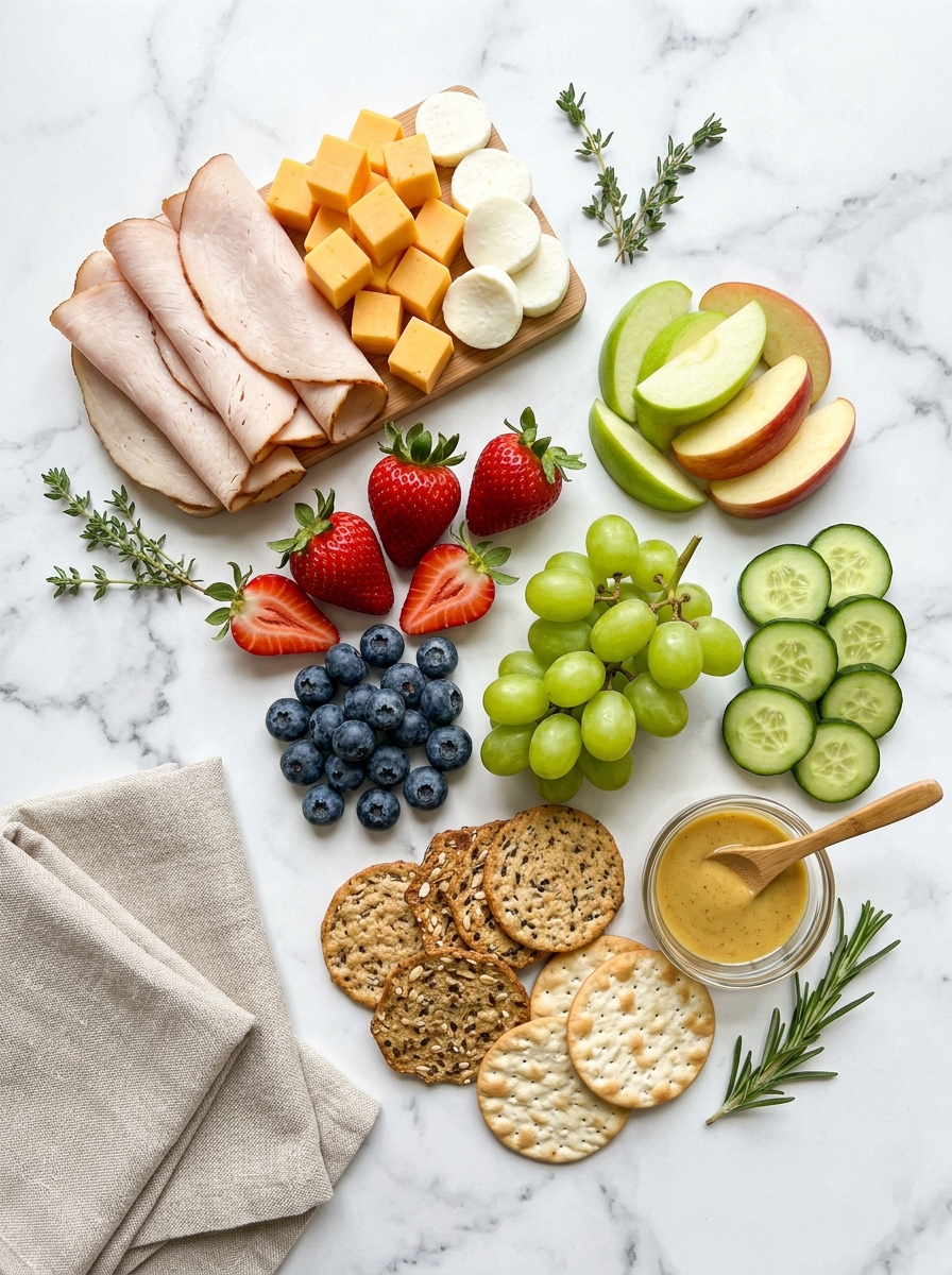 Turkey and Cheese Snack Box With Fresh Fruit and Crackers