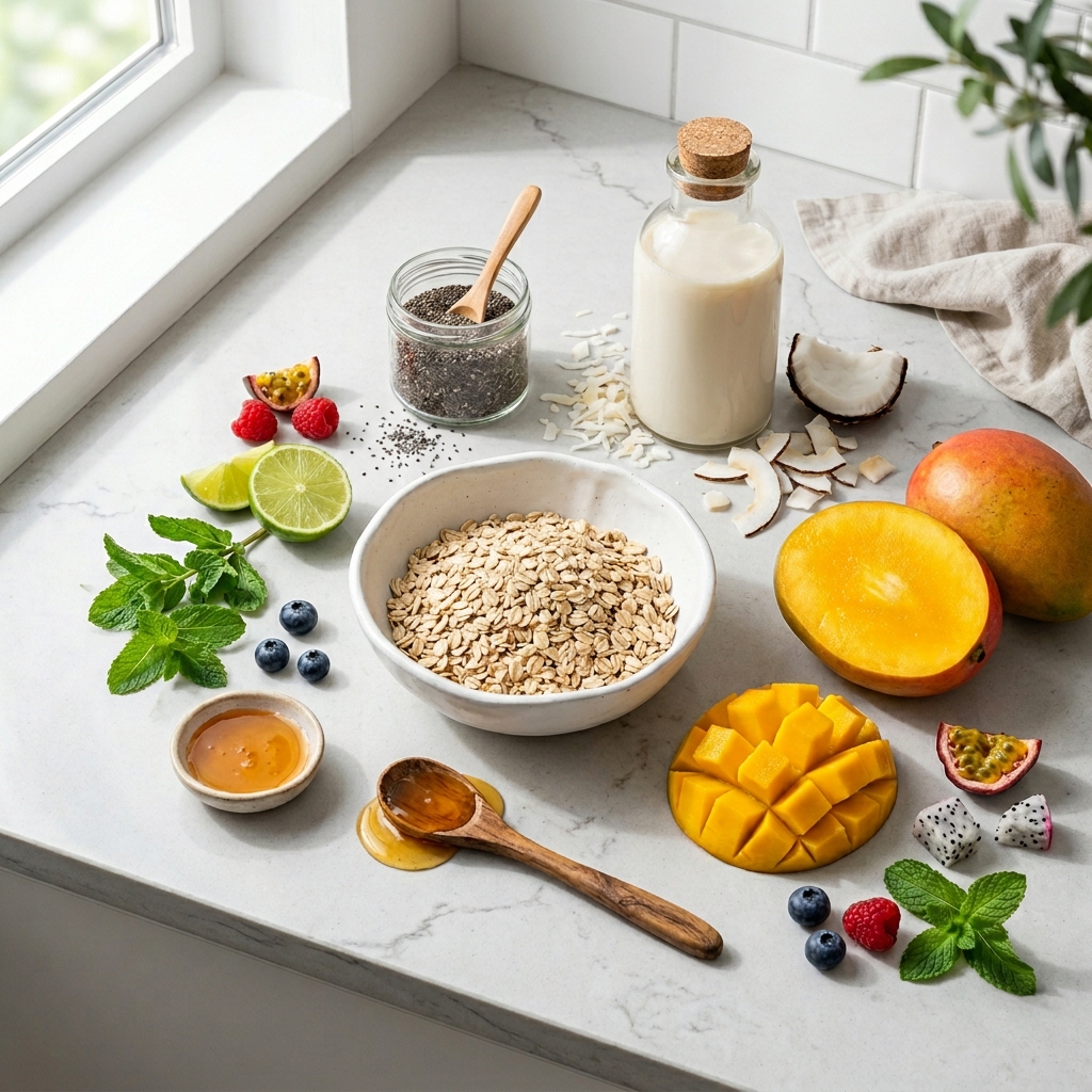 Tropical Mango Overnight Oats With Coconut and Chia for College Students