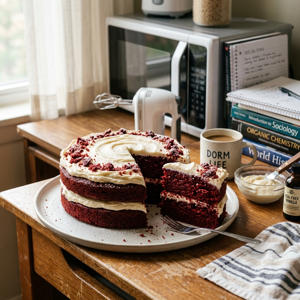 Eggless Red Velvet Cake for College Students in Dorm Kitchens
