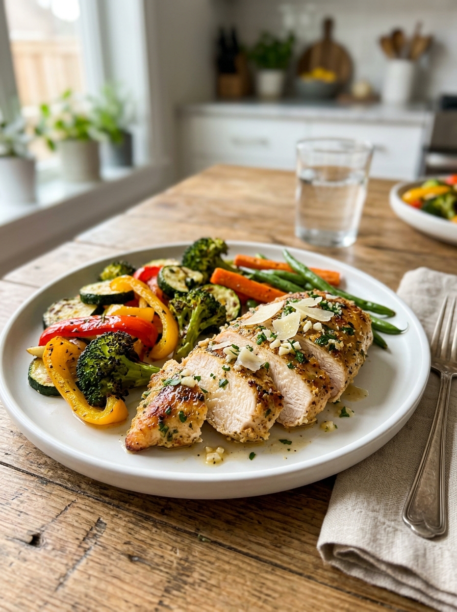 Garlic Parmesan Chicken with Vegetables for Diabetics Managing Balanced Dinners