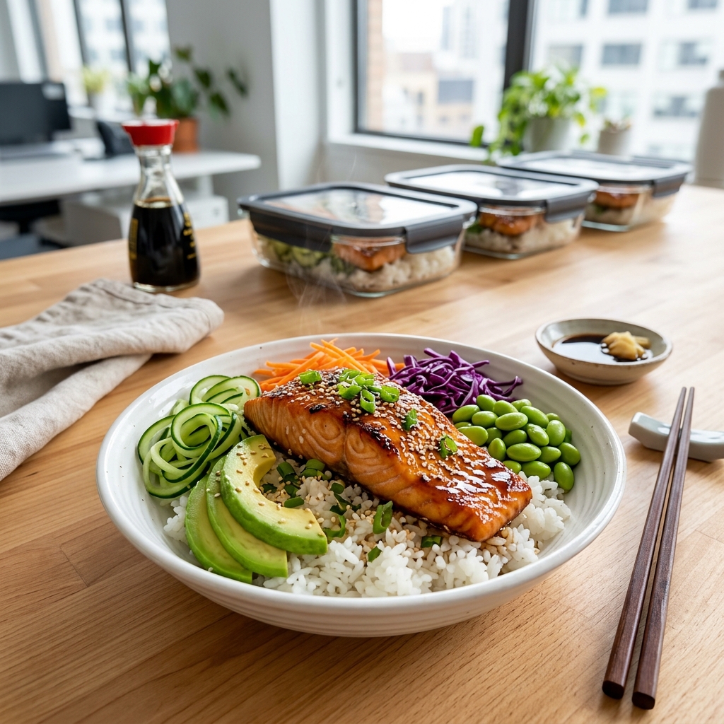 Salmon Rice Bowl Recipe for Office Workers Meal Prepping Weekday Lunches